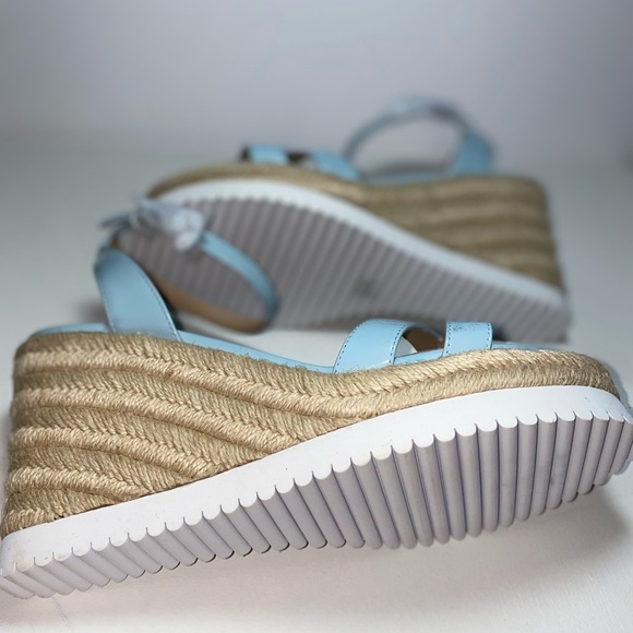 Stuart Weitzman NWOT Catalina Light Blue Espadrille Wedge Patent Leather Sandals - Picture 9 of 11